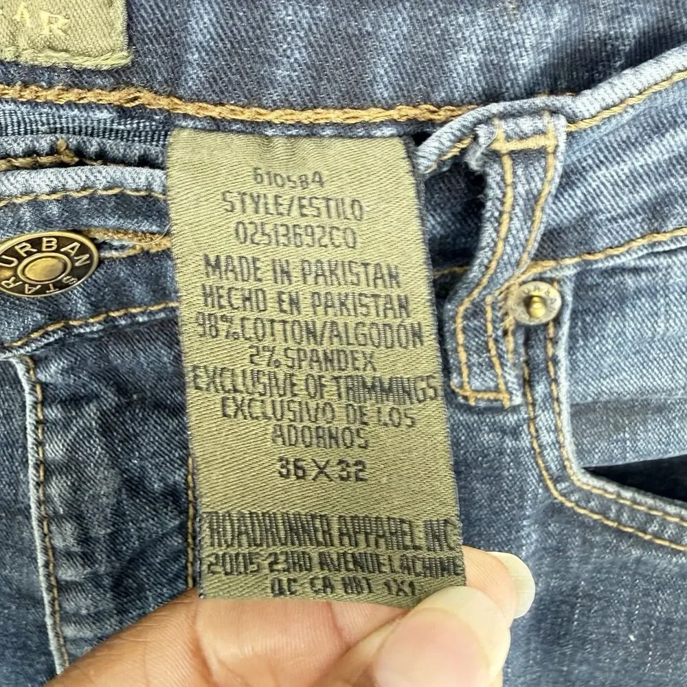 Men's Urban Star Jeans Straight Stretch Medium Wash 5 Pocket Size 36x32